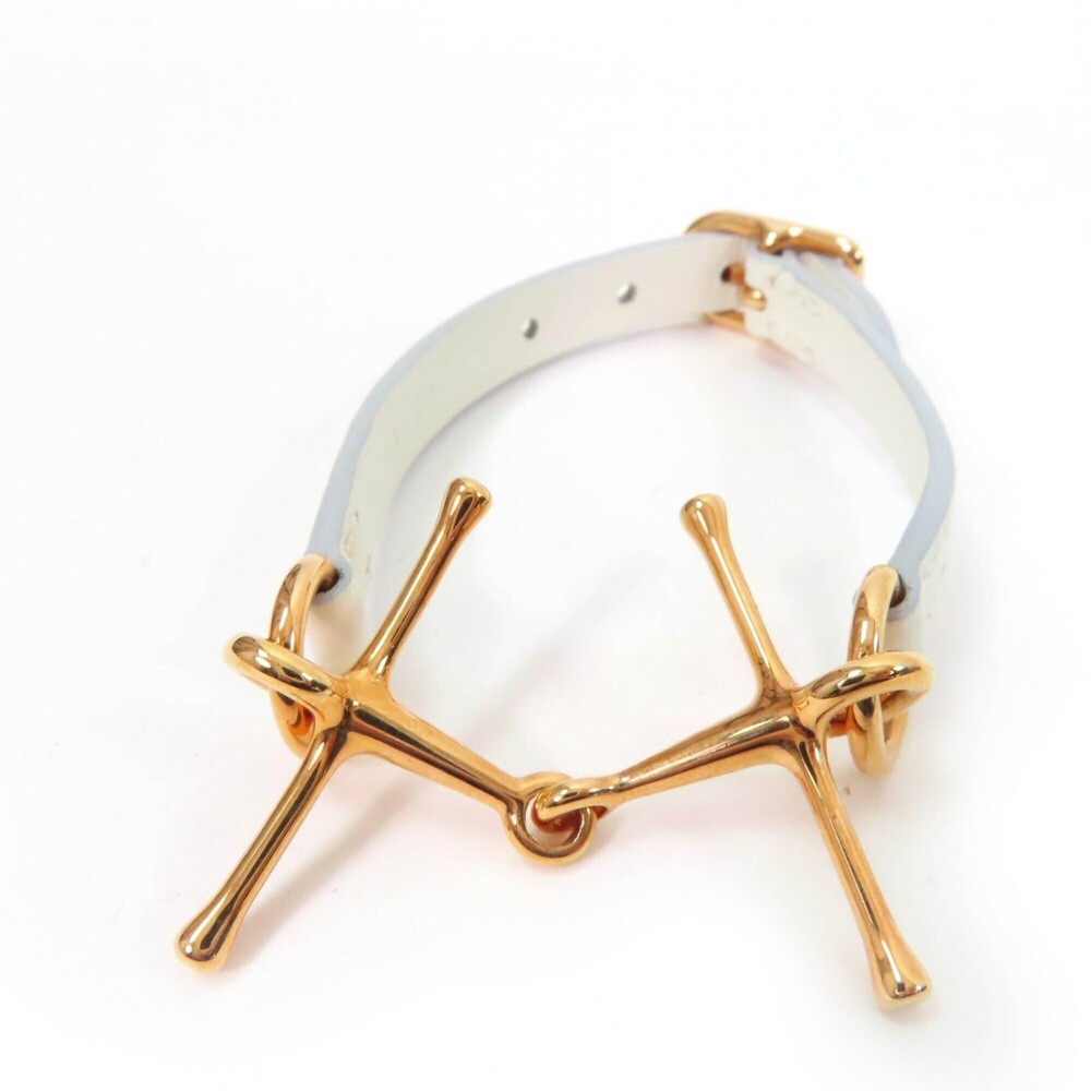 HERMES Gold Leather Charm Bracelet